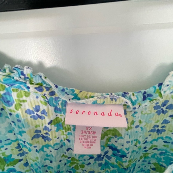 Blue and green floral nightgown with cute bow and ruffle hem - Picture 4 of 4